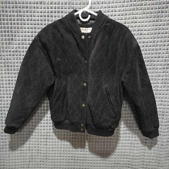 VTG Black Nubuck Leather Jacket Sz10 Distressed Snap Quilted Moto Bomber Biker - Picture 1 of 16